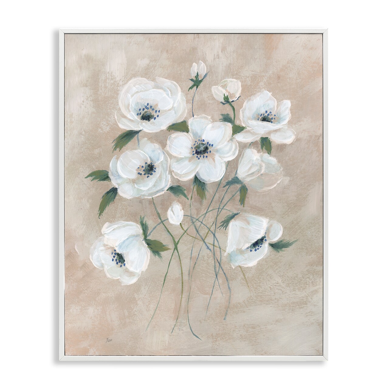 Stupell Industries Beige Neutral Flowers Framed Giclee Wall Art Design by Nan